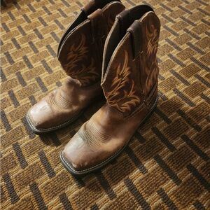 Brown Leather Justin Steel toe Cowboy Boots